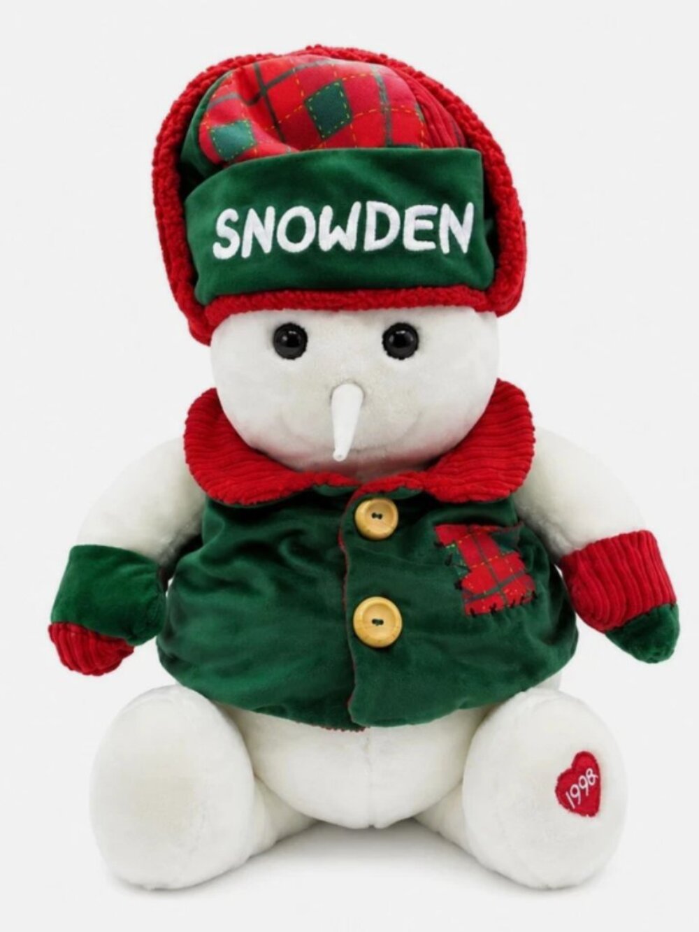 Target Snowden Snowman Plush, White/Green/Red; Christmas Limited Edition, 1998